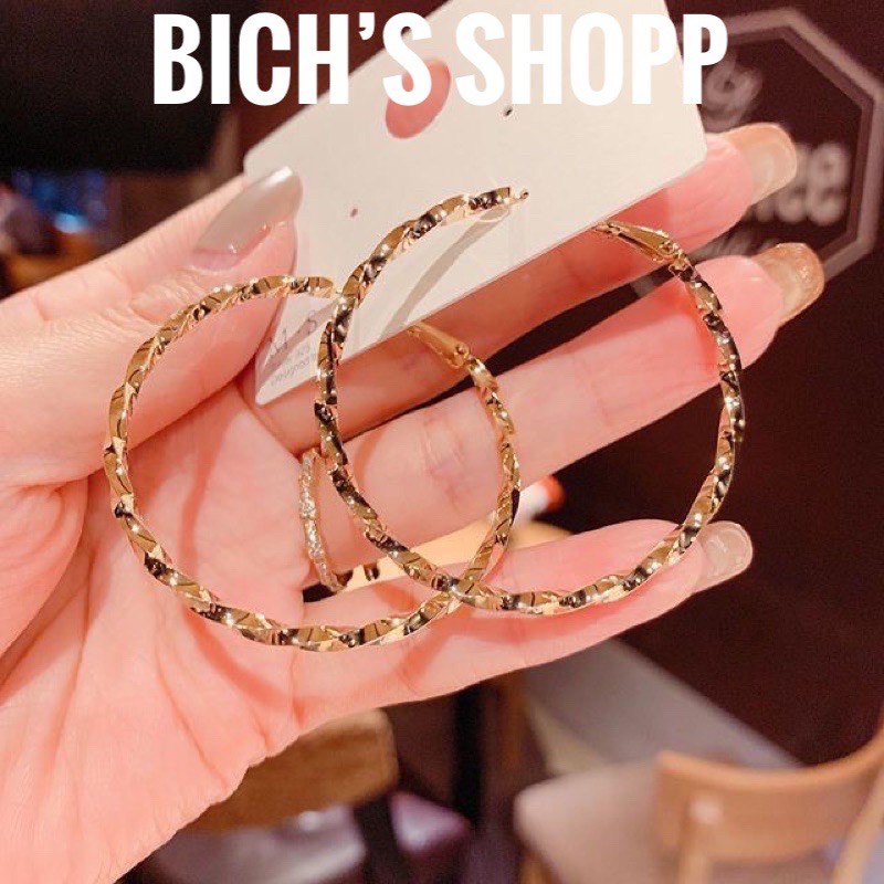 Khuyên tai nữ cá tính hình tròn hợp kim bản to dành cho nữ phong cách Hàn Quốc