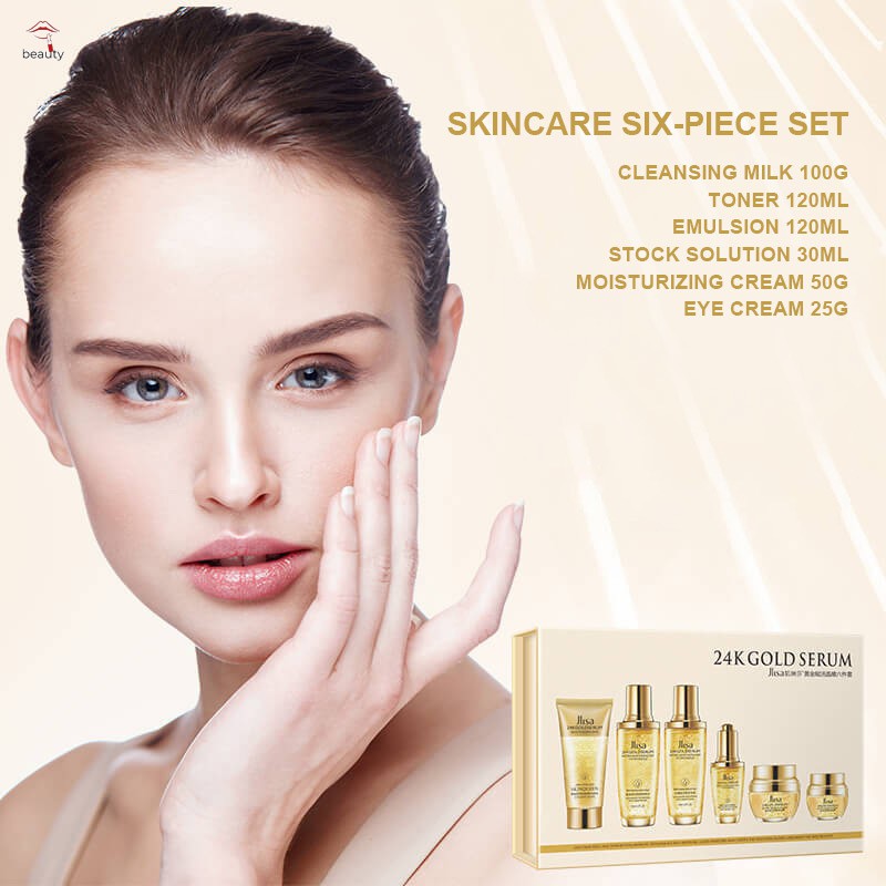#Chăm sóc da# 24K Gold Face Care Set Cleanser Whitening Moisturizing Creams Essence Facial Skin Care