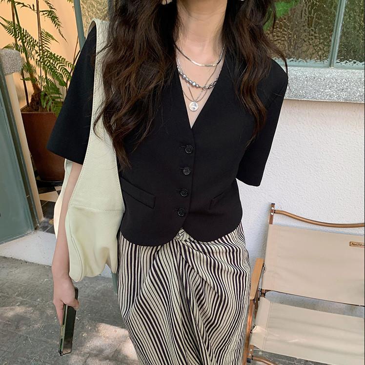 Áo Khoác Cổ Chữ v Tay Ngắn Thời Trang Mùa Hè Phong Cách Mới Dành Cho Nữ | BigBuy360 - bigbuy360.vn