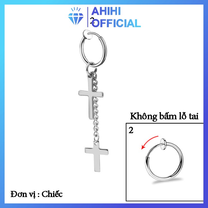 Bông tai nam inox cao cấp đẹp không gỉ 1 chiếc kpop kiểu tòn ten hình thánh giá không bấm lỗ tai ahihi.official PTBTNA33