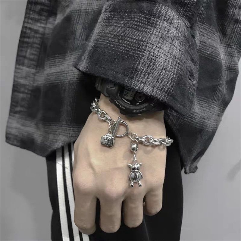 Vòng tay gấu khóa dẹt mạ bạc cho nam và nữ