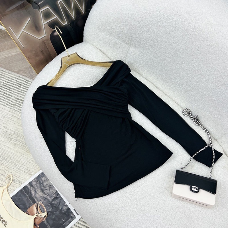 Áo Trễ Vai Đáp Chéo Ngực Dài Tay Chất Co Giãn AP037- Lolla_Fashion