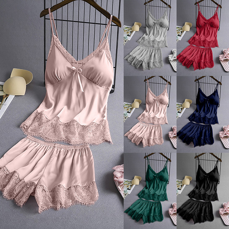 Set Đồ Ngủ Áo Dây Cộc Tay + Quần Short Lưng Cao Quyến Rũ Cho Nữ | BigBuy360 - bigbuy360.vn