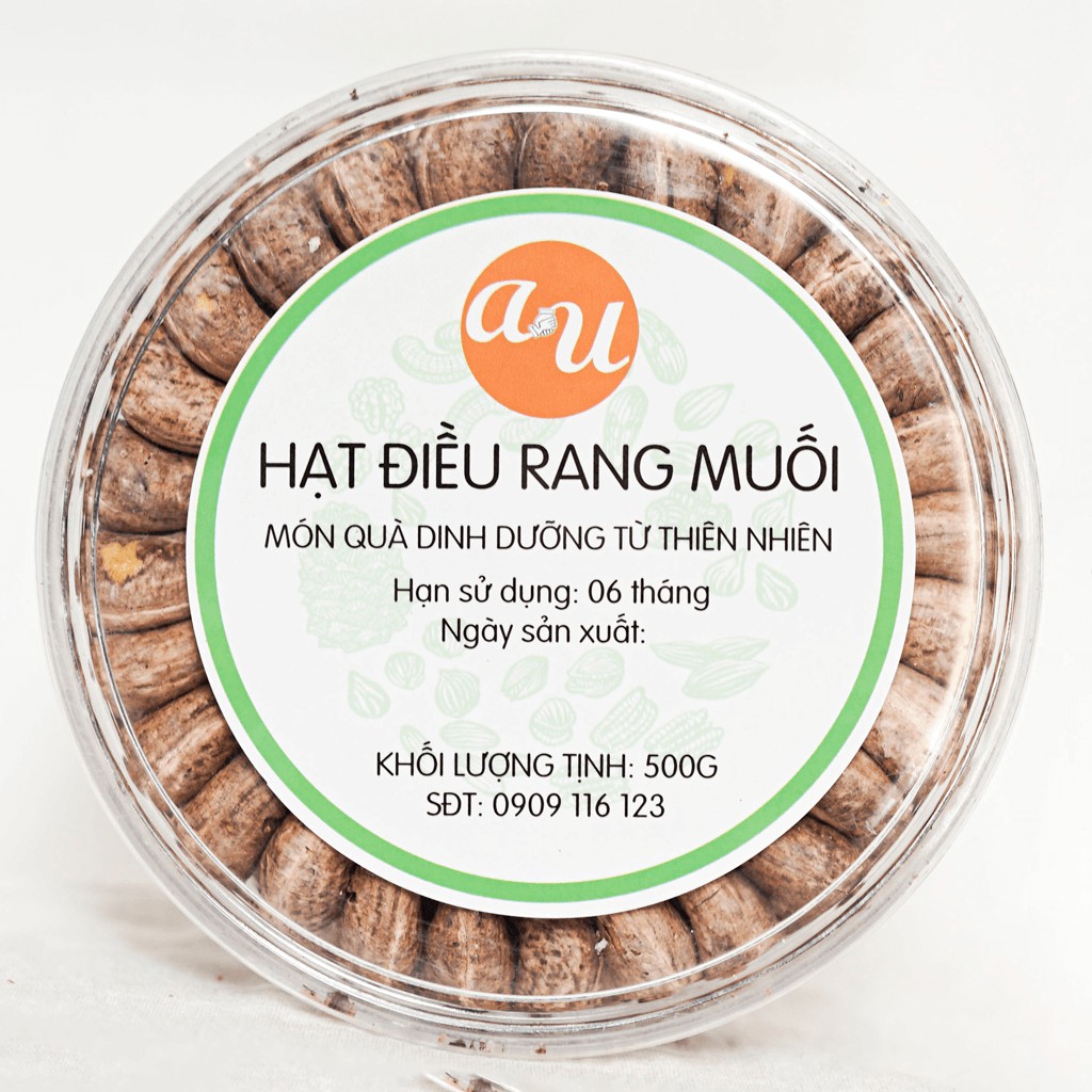 500g Hạt điều rang muối Bình Phước hạt nguyên vỏ lụa - Chất lượng điều loại 1 | AU FOOD (380-410 hạt/kg)