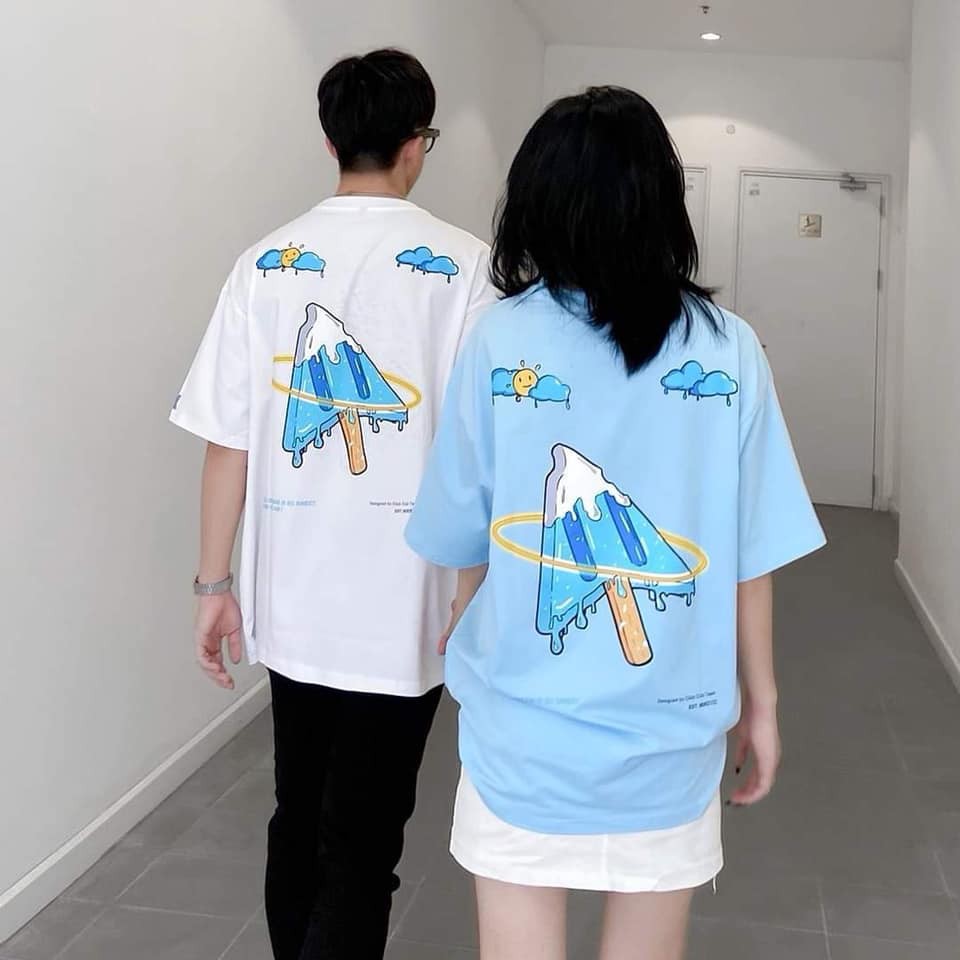 Áo thun tay lỡ nữ freesize phông form rộng Unisex, mặc cặp, nhóm, lớp in CÂY THÔNG HÌNH QUE KEM chữ CLICK | BigBuy360 - bigbuy360.vn