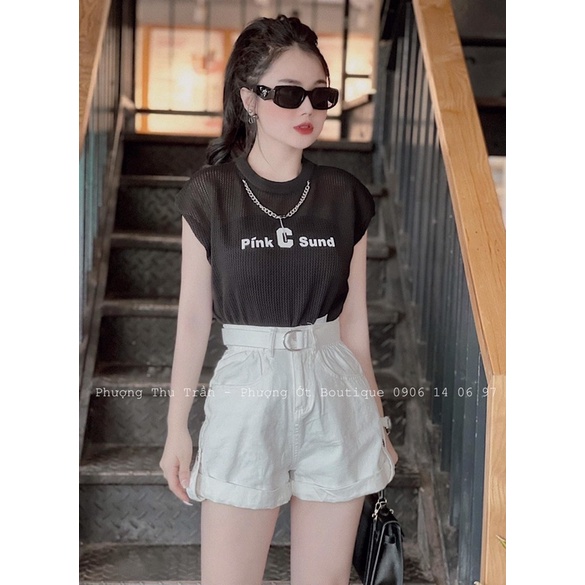 8866. Áo len lưới chữ ngực KHÔNG kèm dây xích