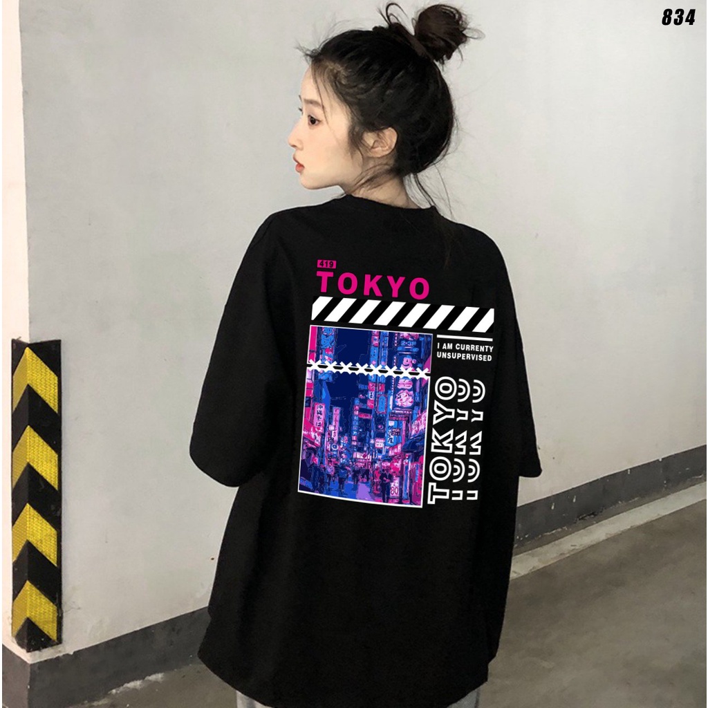 Áo thun form rộng nam nữ tay lỡ Tokyo 834 HY KOREA