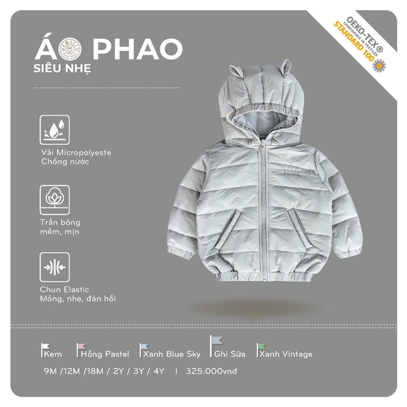 HRNEE Áo Phao Bông Ép Cho Bé Hàng Chính Hãng