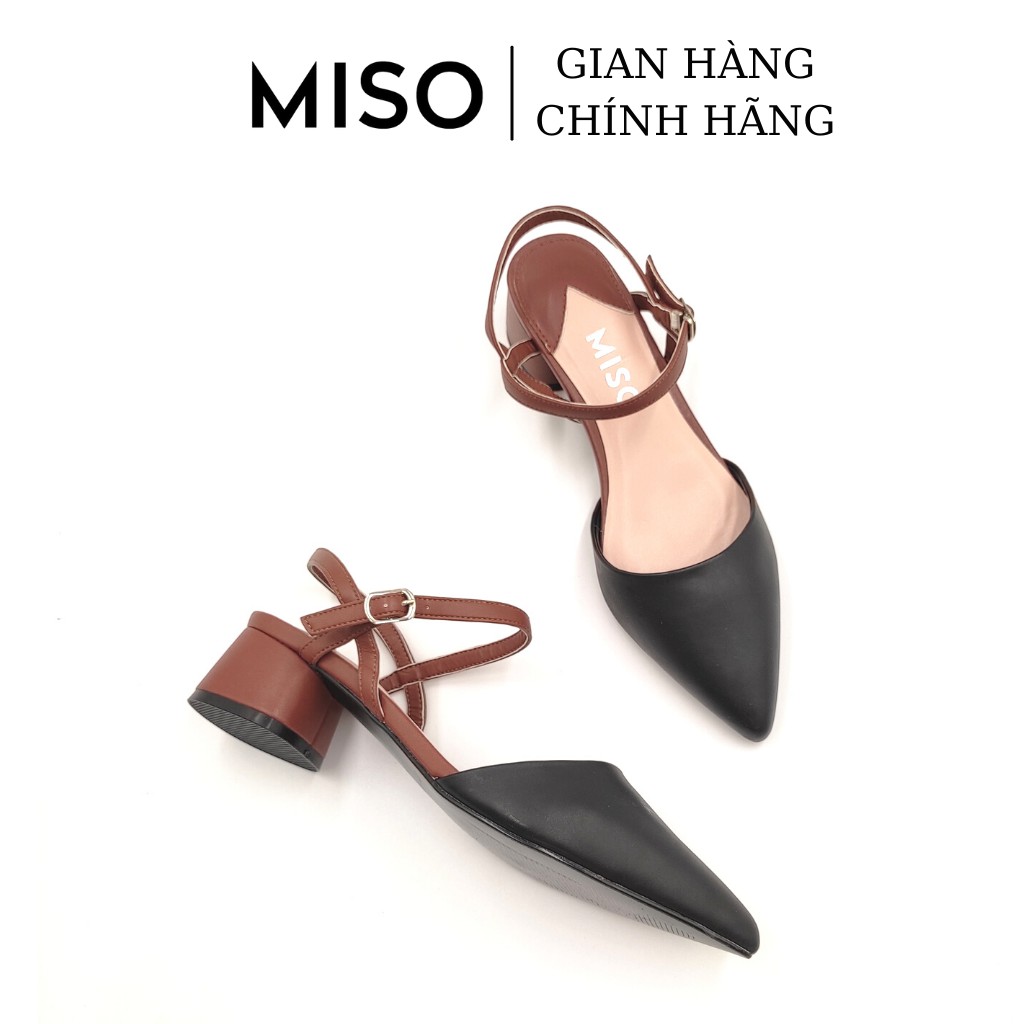 Giày sandal slingback nữ kiểu dáng basic phối màu độc đáo bít mũi hở hậu gót vuông cao 4cm mũi nhọn Miso M045