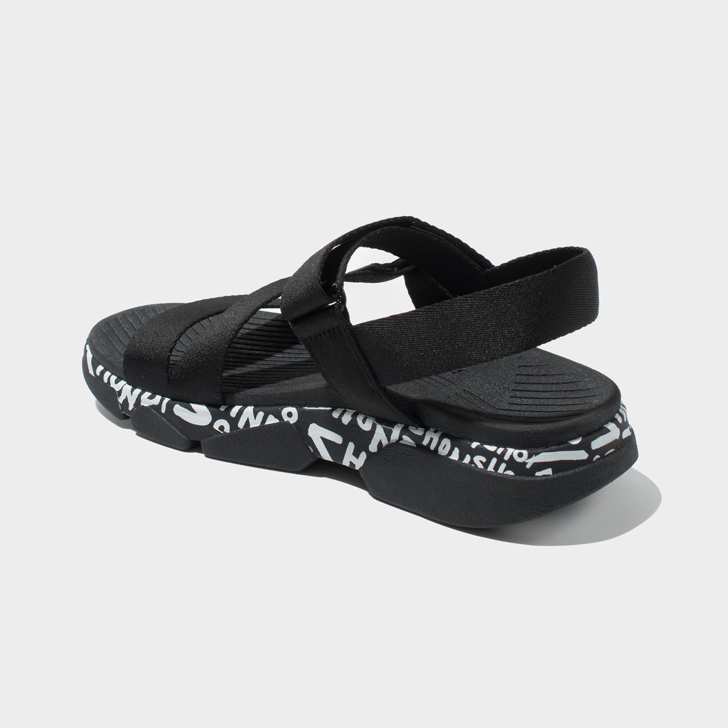 Giày Sandals Nam Nữ Unisex Shondo F7 Track Monogram Vẽ Tay Đen F7T1019