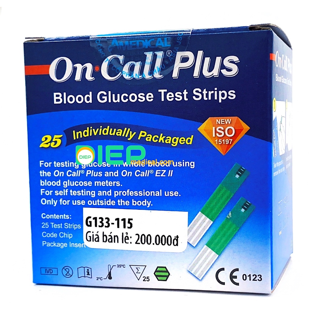 ✅ ON CALL PLUS 25 QUE (VỈ XÉ) HOẶC HỘP 50 QUE – Que thử đường huyết chính hãng ACON máy On Call Plus, On Call EZII
