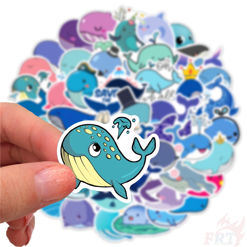 Set 50 miếng dán trang trí laptop hành lý hình cá voi xanh DIY 02