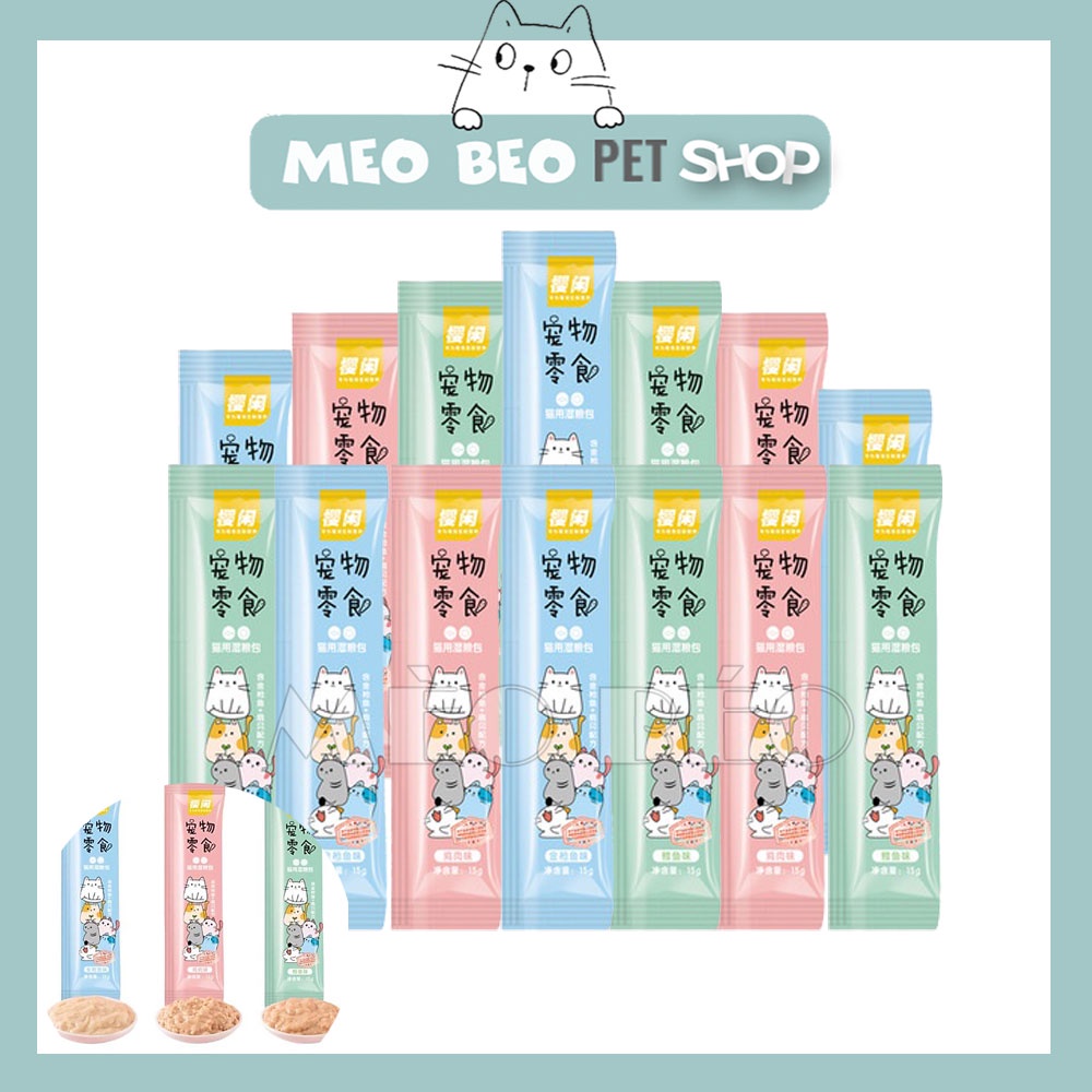 Súp thưởng cho mèo shizuka, cat food đầy đủ dinh dưỡng giá rẻ thanh 15g (GIAO NGẪU NHIÊN)