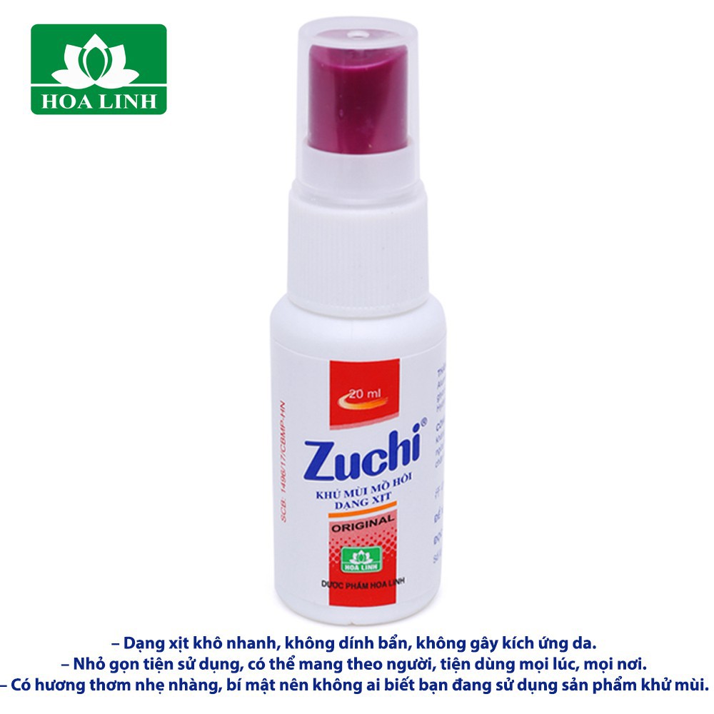 Xịt Khử Mùi Zuchi Original 20ML DƯỢC PHẨM HOA LINH - Dạng Xịt Khô Nhanh, Không Dính Bẩn, Không Gây Kích Ứng Da