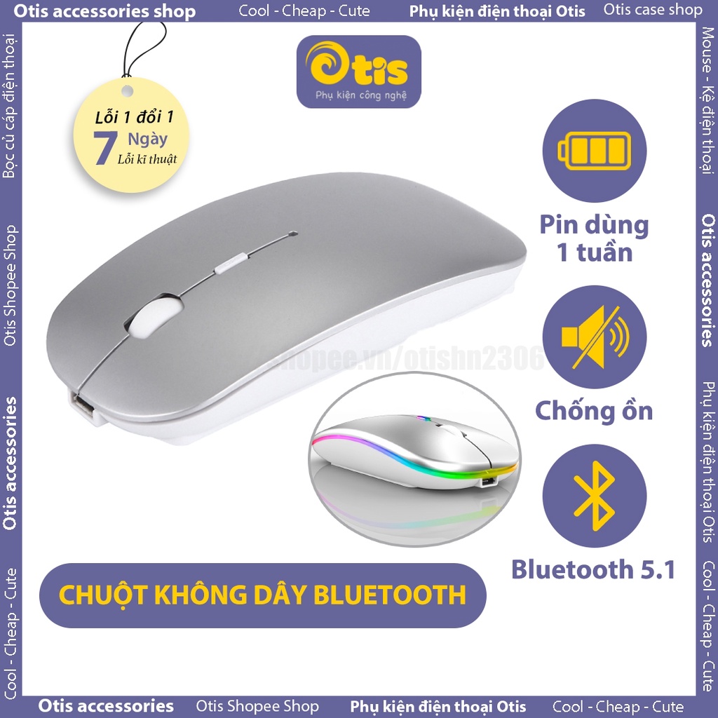 Chuột Không Dây Bluetooth Sạc Pin Sạc 1 Lần Dùng 1 Tuần Dành Cho Laptop, Macbook, PC, Tivi - Otis Shop