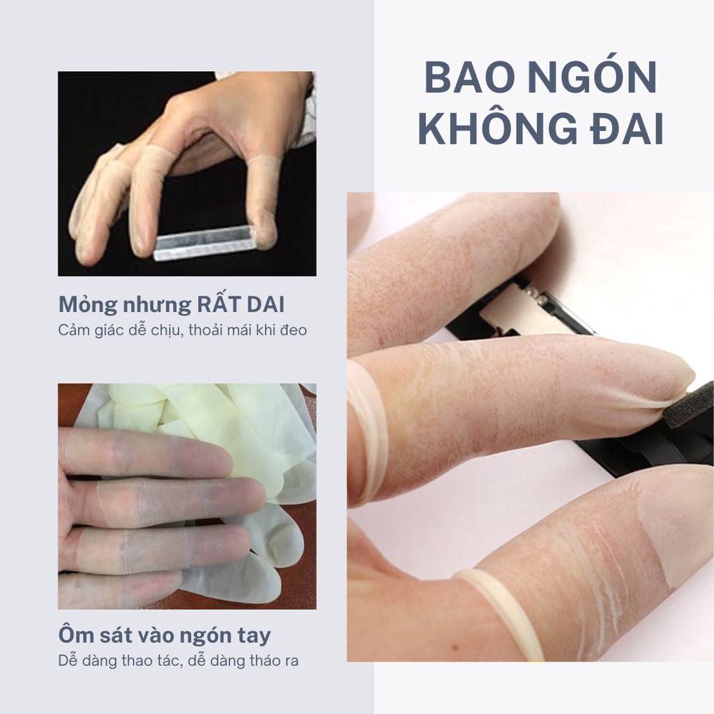 Bao ngón tay cao su y tế KHÔNG ĐAI chống tĩnh điện, xỏ 1 ngón làm nail
