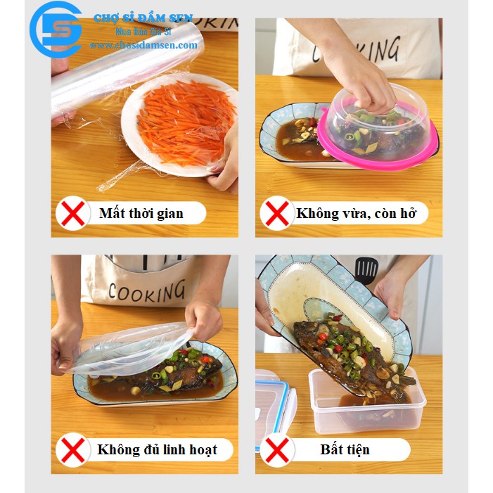 Set 100 màng bọc thực phẩm túi gấu, màng bọc thực phẩm có chun bọc đồ ăn co giãn tái sử dụng nhiều lần