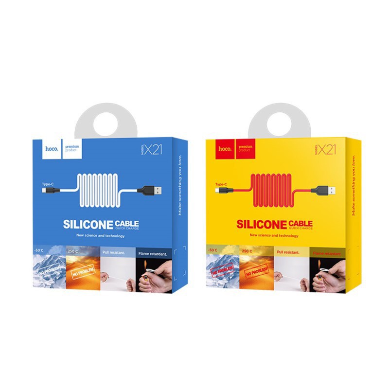 [1M] Cáp Sạc TYPE C Hoco X21 Plus Dây Silicon Mềm Dẻo Chống Cháy Dài 1M - BH 1 Năm - Hưng Long PC