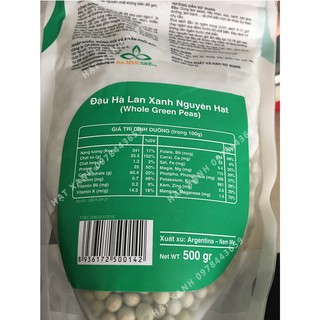 Đậu Hà Lan Xanh Nguyên Hạt đóng gói 500gr