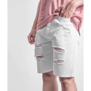 Quần short nam ROUTINE - Quần short jeans rách nam màu trắng thời trang QS213006
