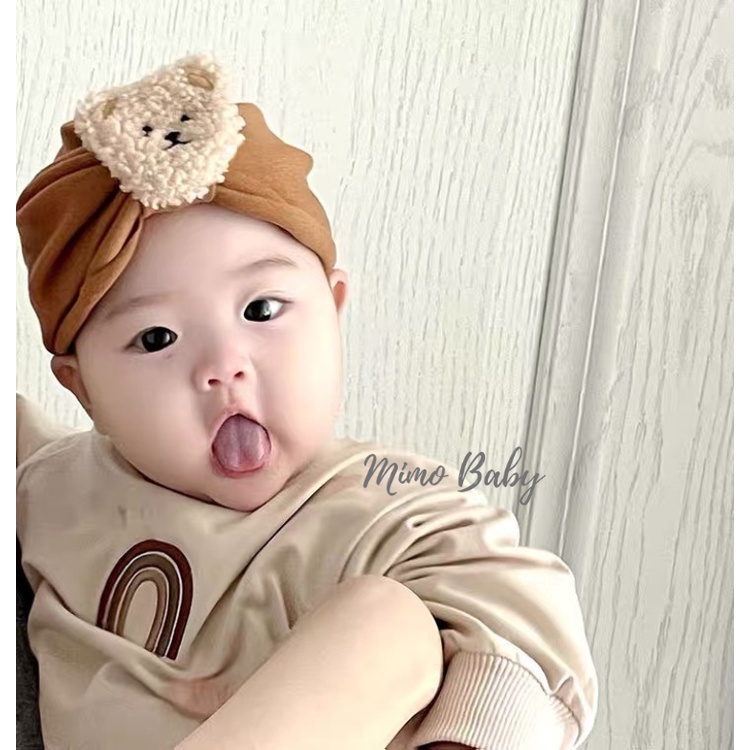 Mũ nón turban vải cotton đính hình con vật dễ thương cho bé MTB171 Mimo Baby