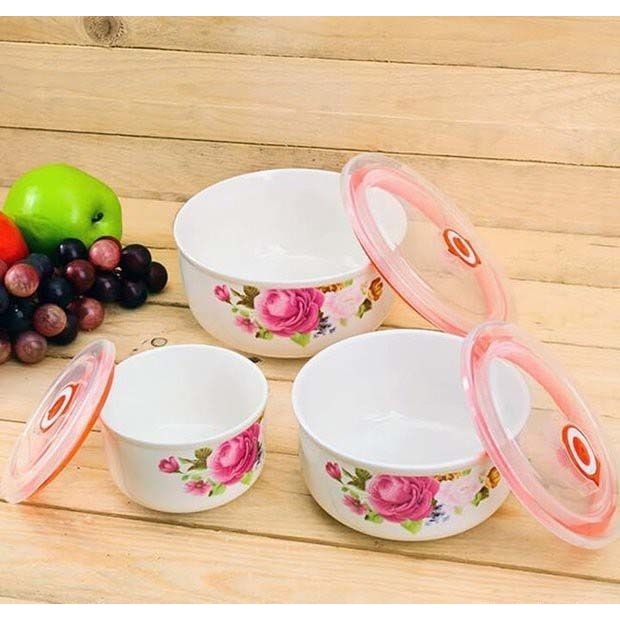Bộ 3 bát sứ có nắp hút chân không #2