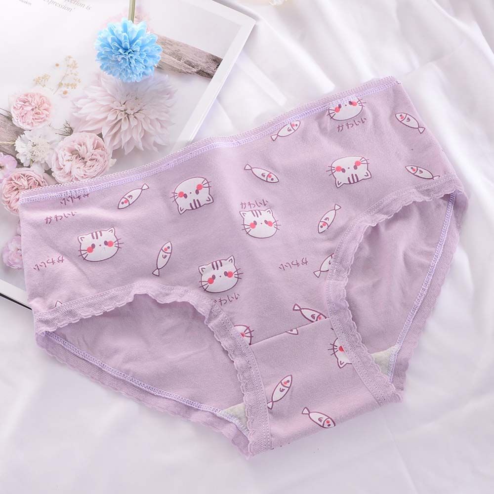 Quần lót cotton không đường may in hình chân mèo dễ thương cho nữ BACK2LIFE