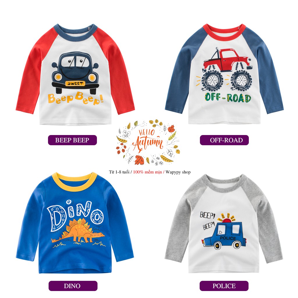 Áo bé trai 27KIDS áo thun dài tay cho bé in hình vui nhộn chất cotton hàng xuất Âu Mỹ