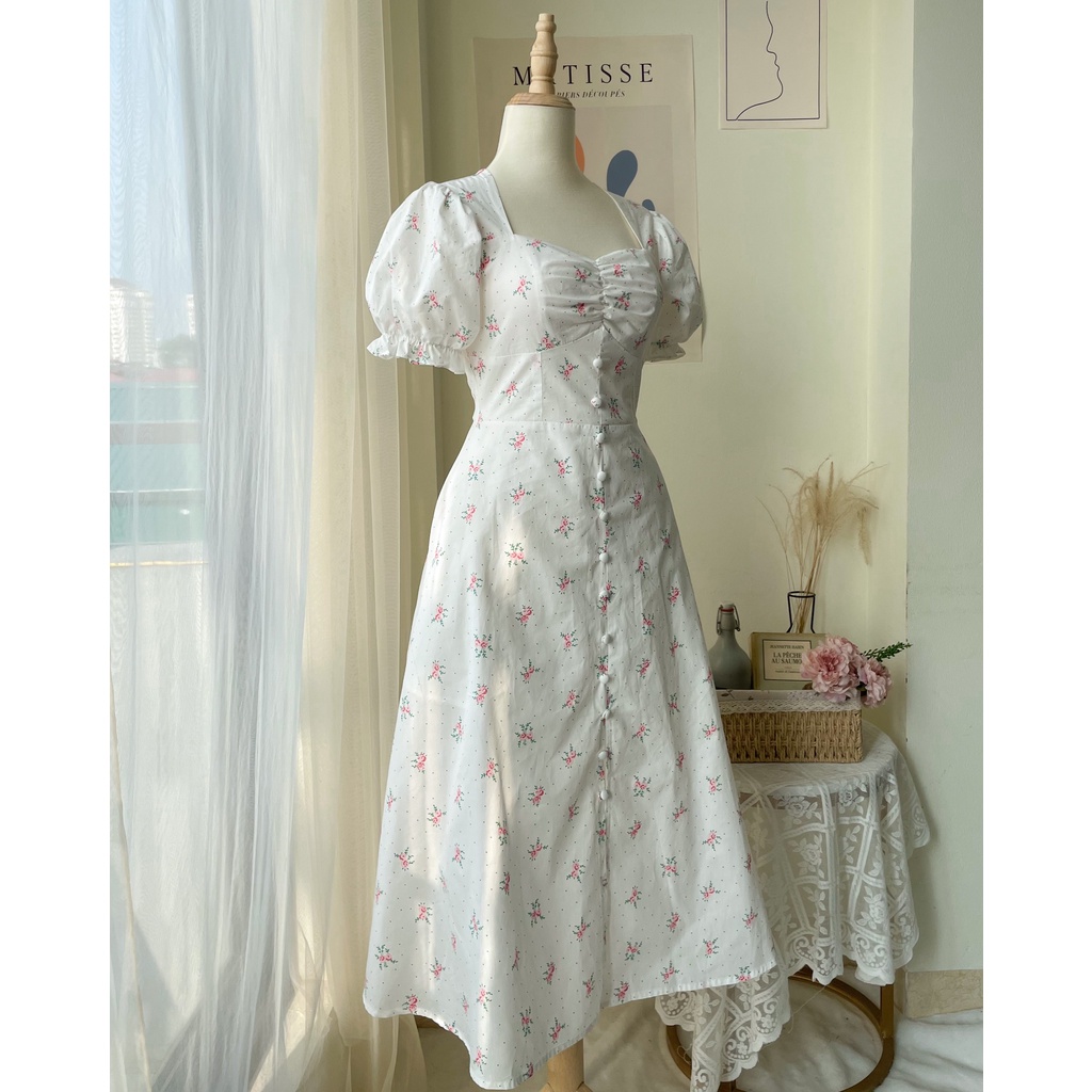 Hera Dress - Đầm hoa phong cách cottagecore qua bắp chân của Flower & Dot