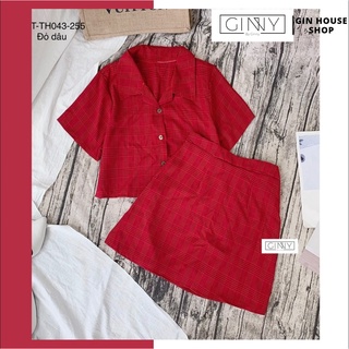 Set Chân Váy Caro Áo Croptop TH043  | GinHouse Shop