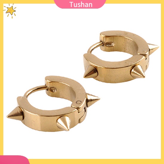 Đôi khuyên tai kiểu vòng tròn gai chất liệu thép titan cá tính cho nữ / nam