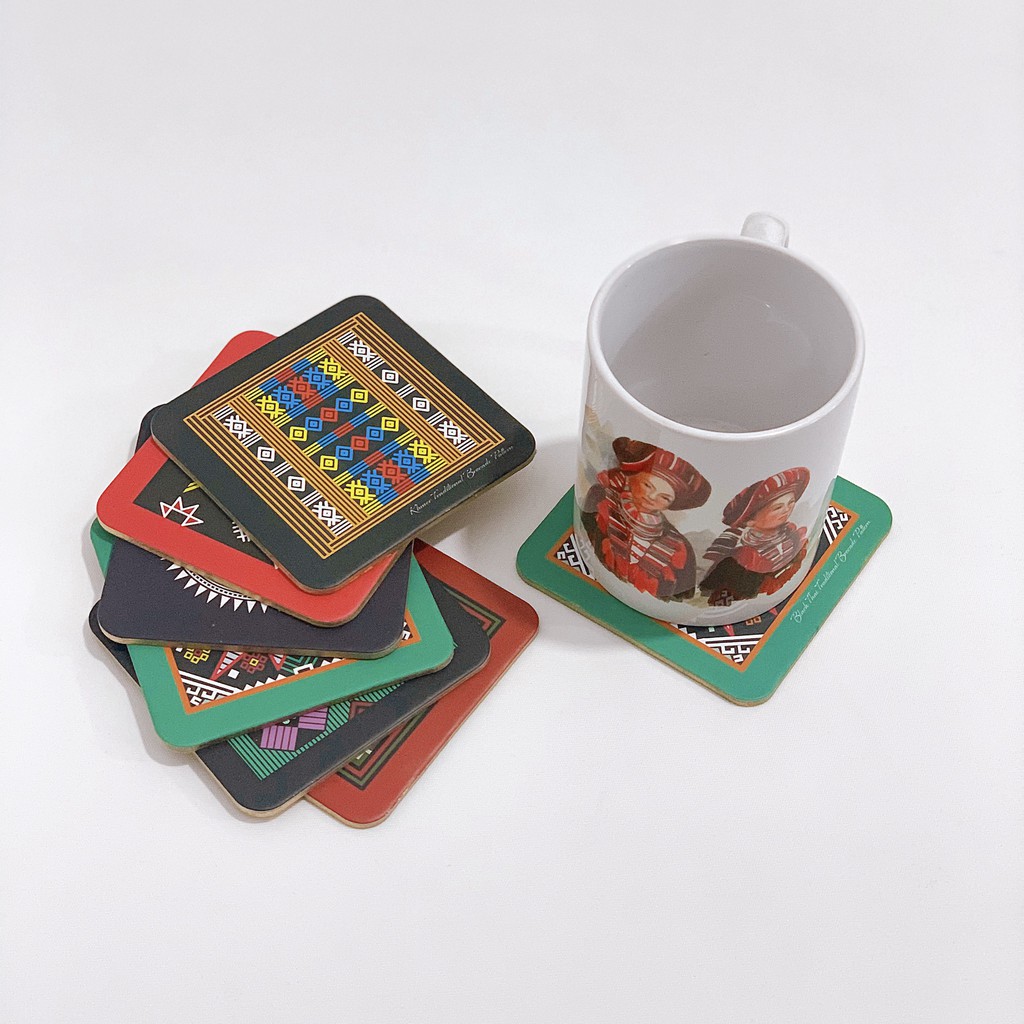 Bộ Lót Ly Lót Cốc Giấy Ép Cán Lụa 6 Chiếc In Hình Chủ Đề Hoa Văn Dân Tộc - Trúc Lâm Handmade