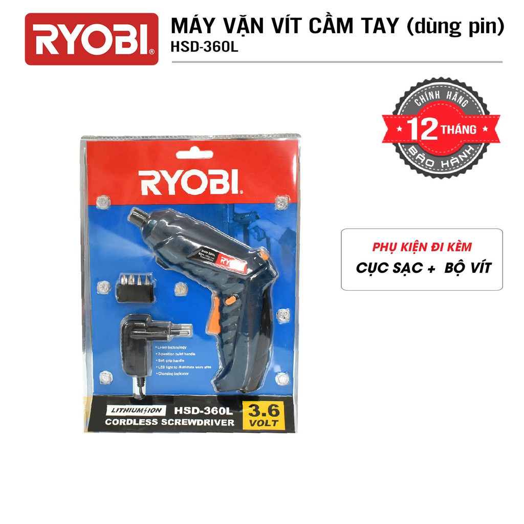 Máy bắn, bắt, vặn vít cầm tay dùng pin RYOBI (KYOCERA)- HSD 360L