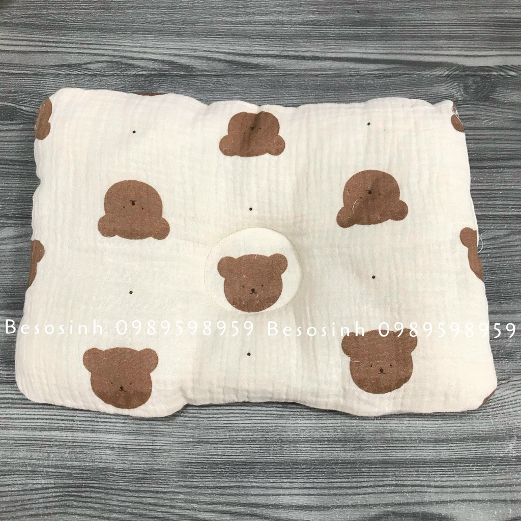 Gối bông lõm chống bẹt đầu vải xô muslin cao cấp cho trẻ sơ sinh