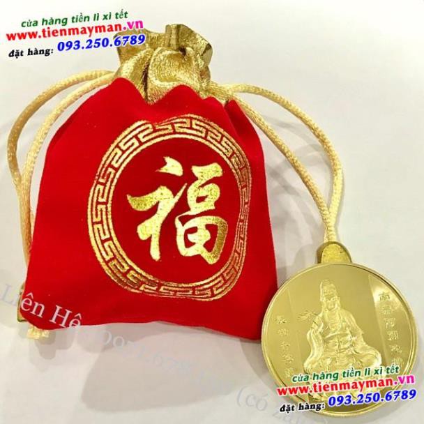 Đồng Xu Quan Âm Bồ Tát - tặng kèm túi gấm đỏ
