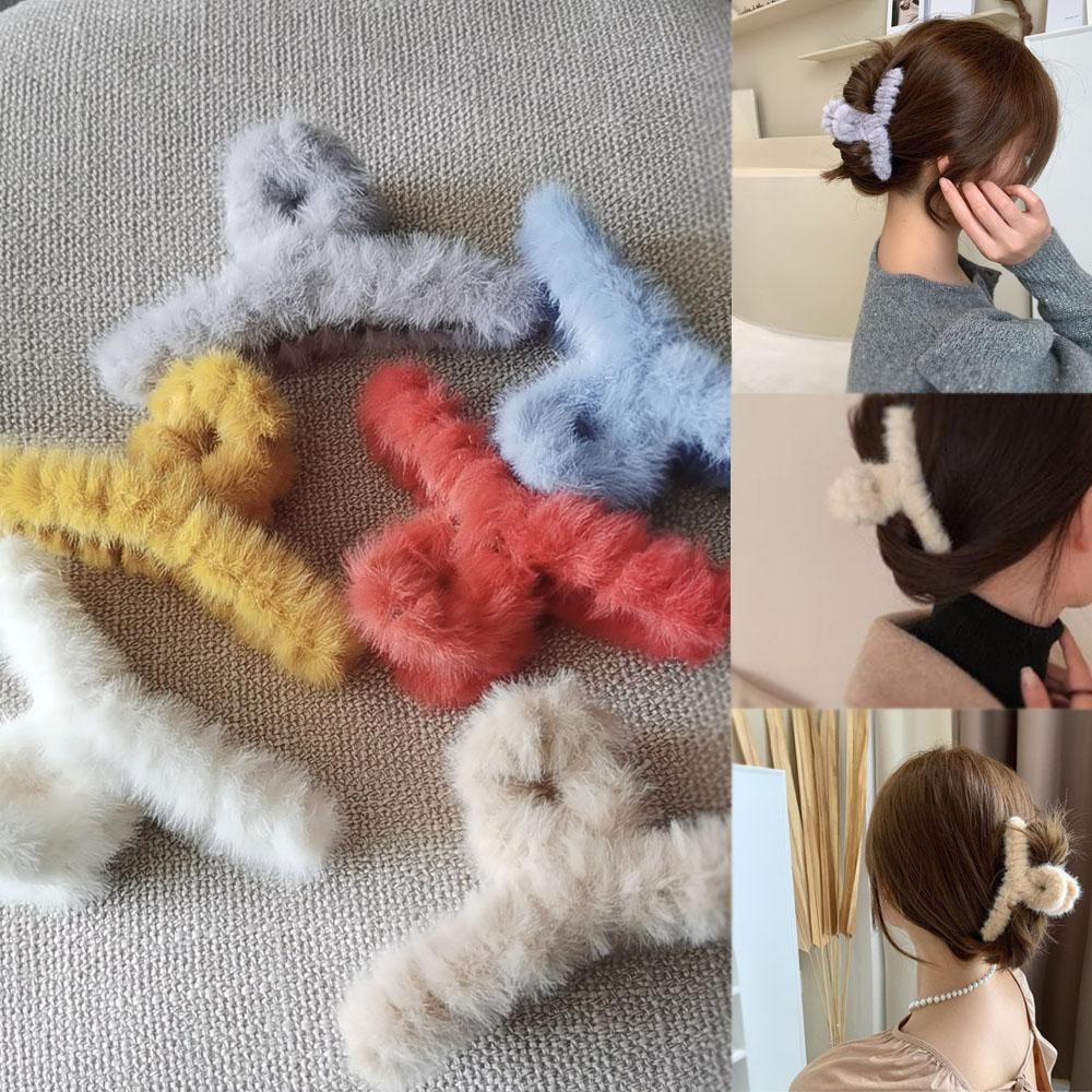 Kẹp Tóc Càng Cua Đính Lông Giả Thời Trang Thu Đông Hàn Quốc