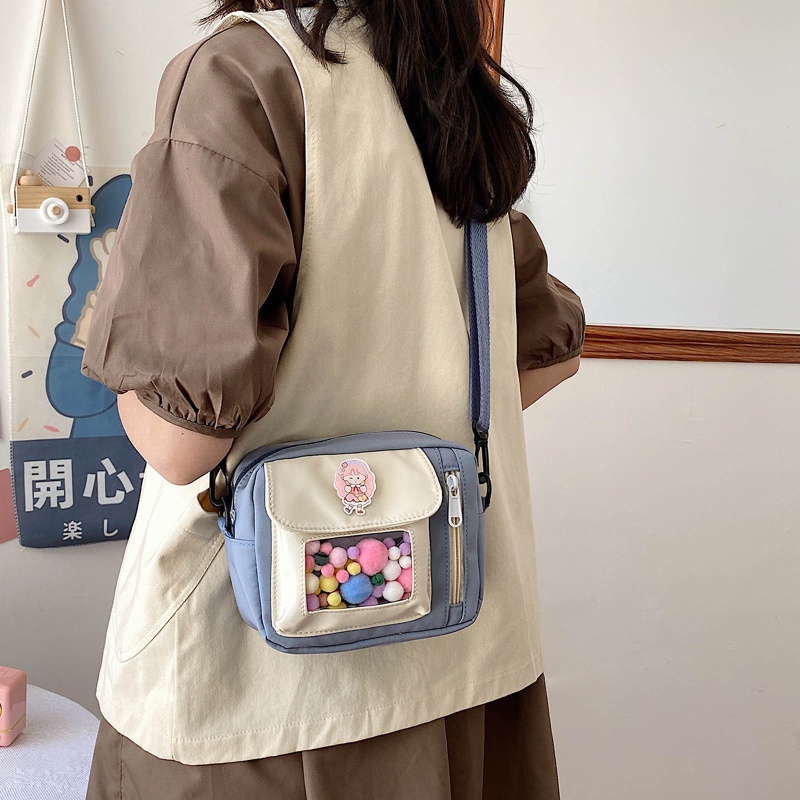 Túi Đeo Chéo Vai Hình Vuông Bằng Nylon Họa Tiết Hoạt Hình Có Thể Điều Chỉnh Kích Thước Cho Nữ