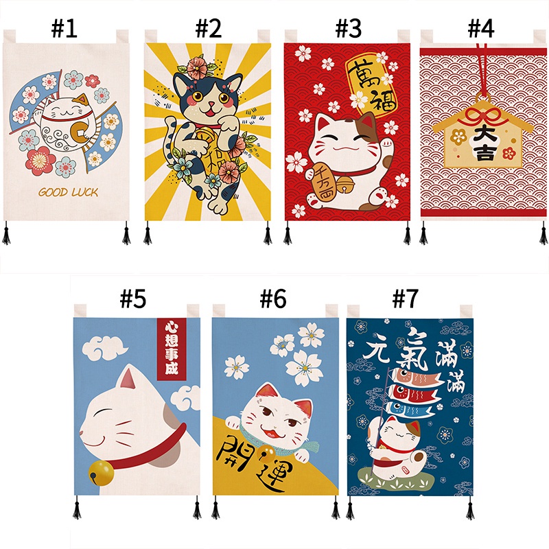 Rèm Cửa Ngắn Họa Tiết Mèo May Mắn Phong Cách Nhật Bản Trang Trí Năm Mới
