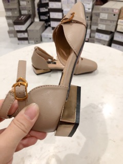 Giày da bệt mũi tròn phối belt