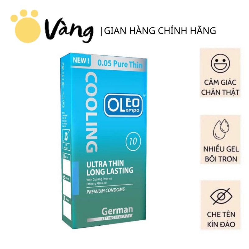 Bao Cao Su Siêu Mỏng Kéo Dài Thời Gian Oleo Cooling 0.05mm Tinh Chất Bạc Hà Mát Lạnh Hộp 10 Bao