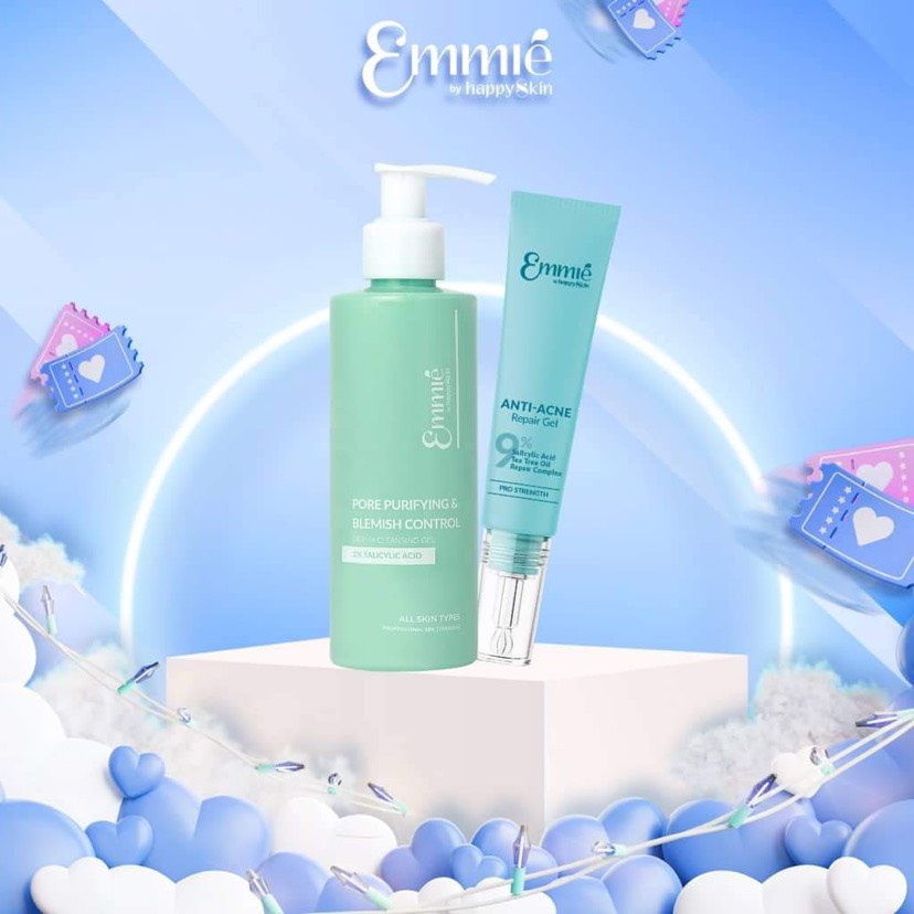 Combo Gel Rửa Mặt Sữa Rửa Mặt 2% BHA/ B5+ Gel Chấm Mụn Rau Má HA Emmie Emmié By Happy Skin