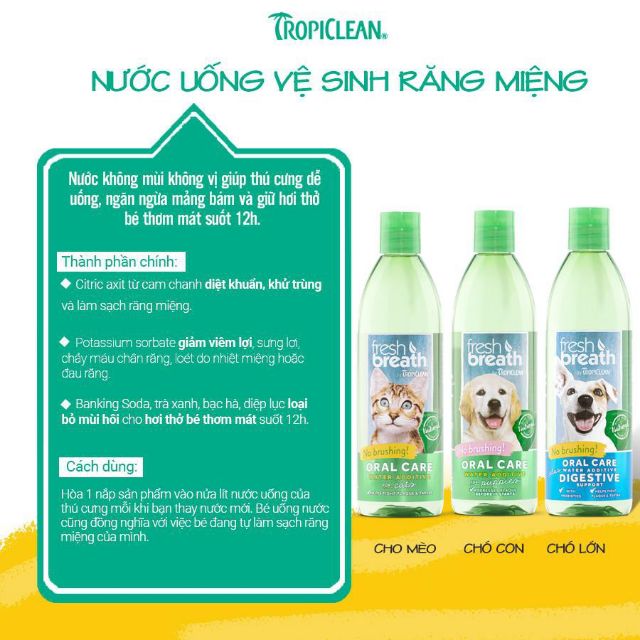 [ Tropiclean ] - Nước uống thơm miệng và bổ sung dưỡng chất - 500ml