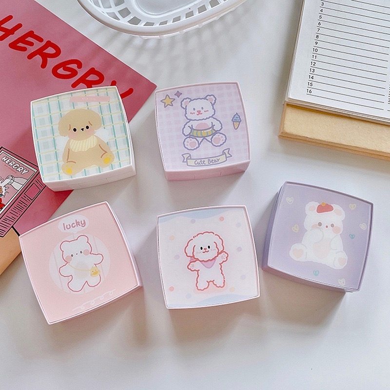 Khay Gương Lens Gấu Vuông Mẫu Mới - Case Đựng Lens