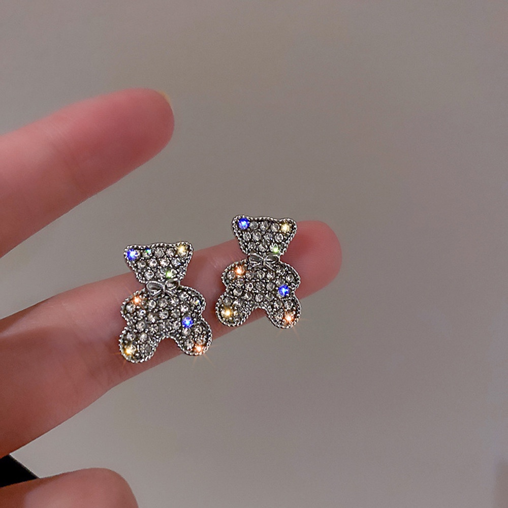 Khuyên tai hình thỏ/ gấu mini đính đá nhân tạo đơn giản đáng yêu thời trang