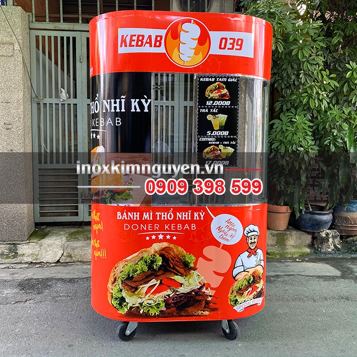 Giá Xe Bánh Mì Doner Kebab 1M2 Kính Cong Nhỏ Gọn