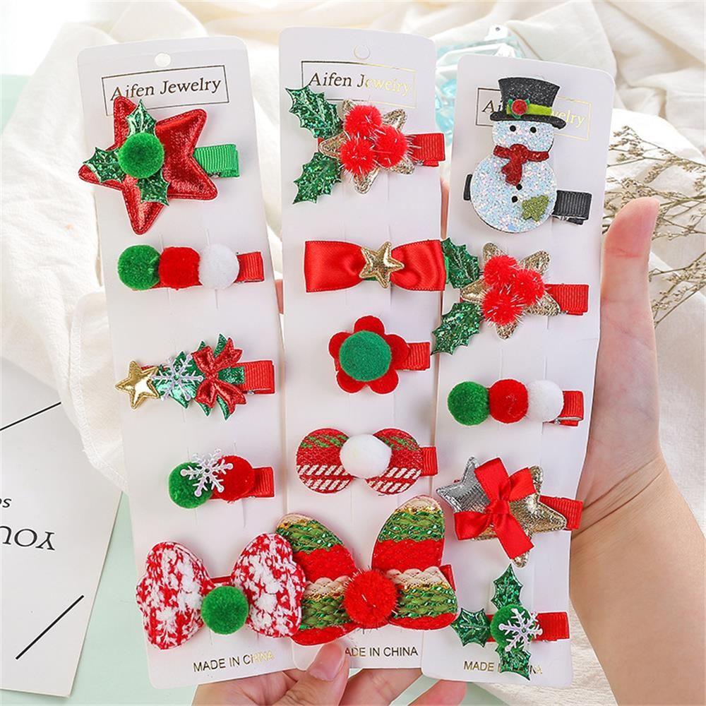 Set 5 Kẹp Tóc Hình Nơ / Trái Tim Trang Trí Cây Thông Giáng Sinh Mới Dành Cho Trẻ Em