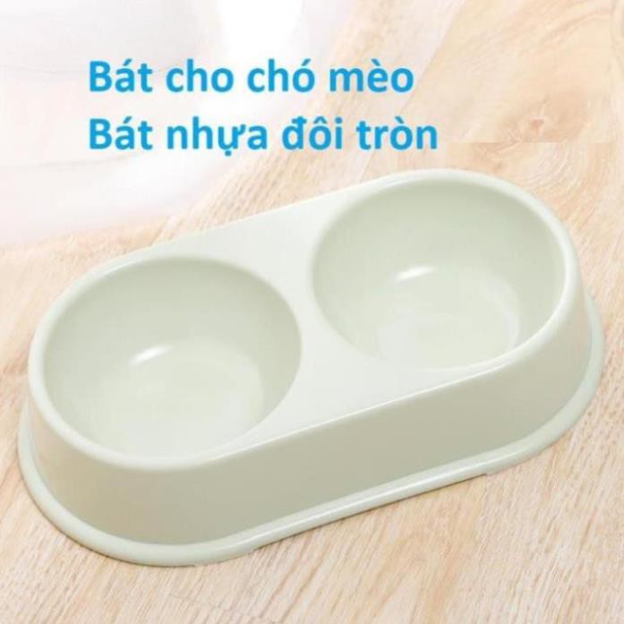 Bát ăn chó mèo Bát nhựa đôi tròn 2 ngăn chén ăn uống thú cưng