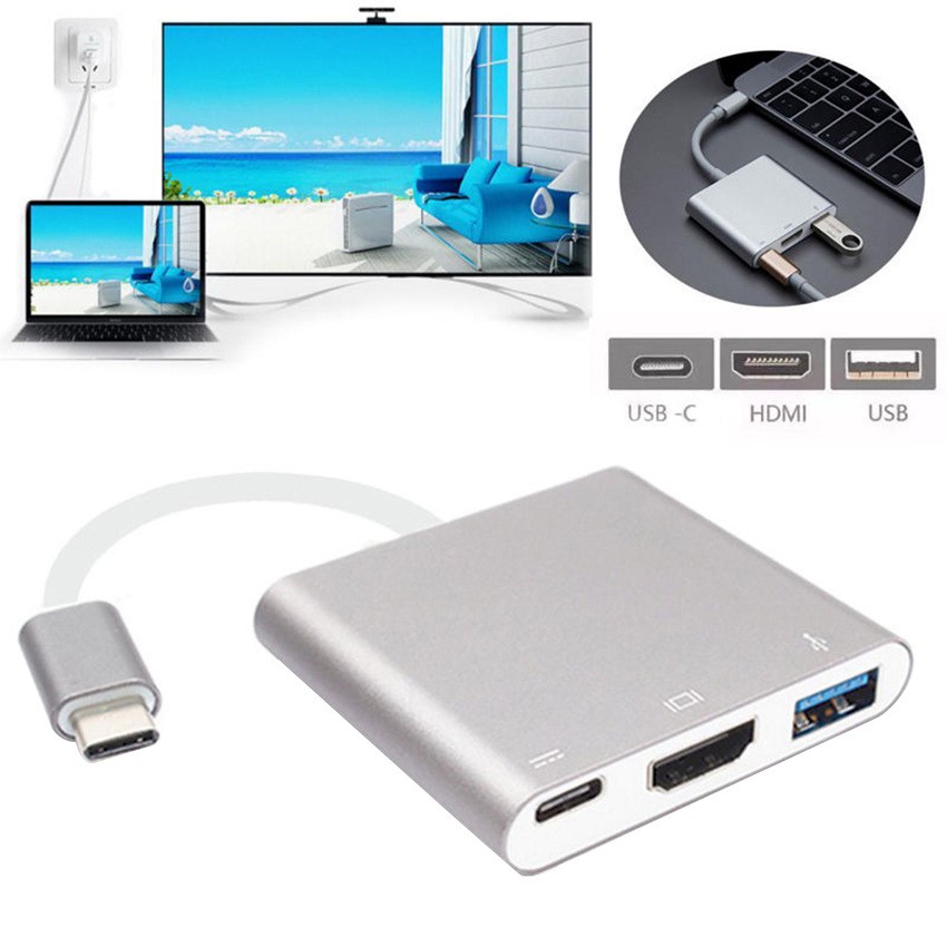 Bộ Adapter cáp chuyển Type-C sang HDMI 4k/USB/TypeC 3 trong 1 cho Macbook, iPad dùng trong trình chiếu