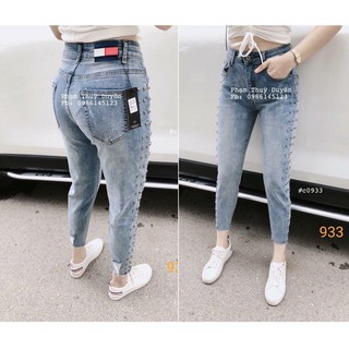 Quần Jean Baggy Nữ Đính Hạt Gấu Kiểu Thời Trang