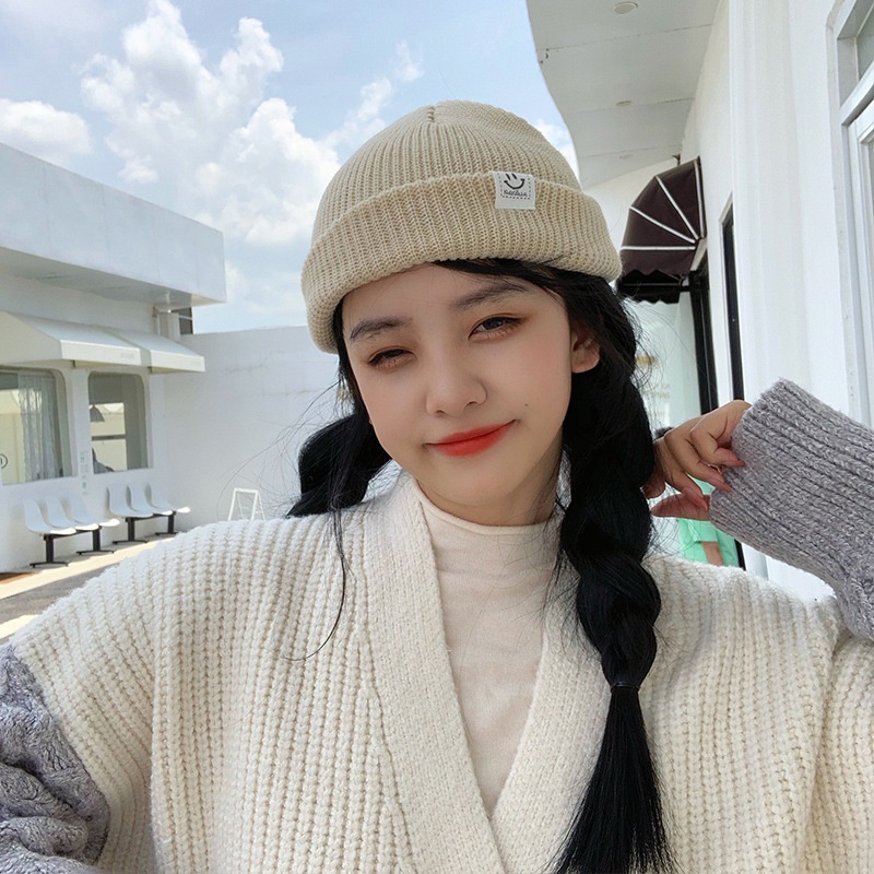 Mũ Nón Len beanie Trùm Đầu nam, nữ họa tiết mặt cười nhỏ Phong Cách Hàn Quốc Năng Động L07